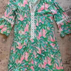 Lilly Pulitzer Green and Pink Palm Print Dress